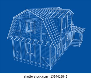 House sketch. Vector rendering of 3d. Wire-frame style
