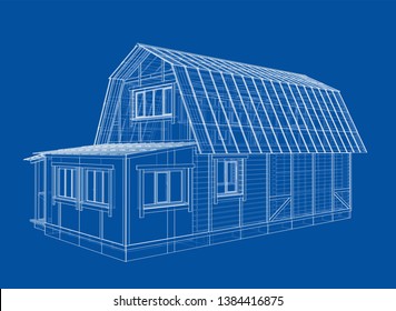 House sketch. Vector rendering of 3d. Wire-frame style