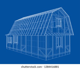House sketch. Vector rendering of 3d. Wire-frame style