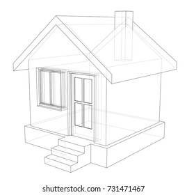 House sketch. Vector rendering of 3d. Wire-frame style