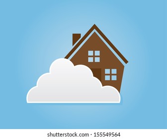 House in the sky behind a large cloud  