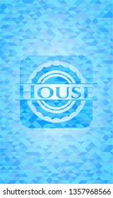 House sky blue emblem. Mosaic background