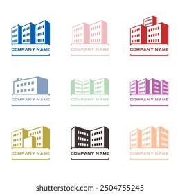 House skyscraper logo background text holder set, isolated vector illustration