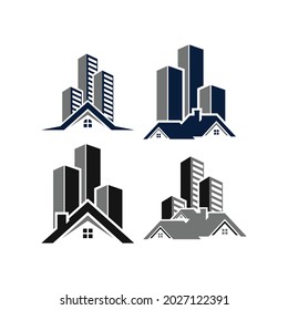 Plantilla de ilustración de diseño de conjunto de iconos de construcción de rascacielos de la casa