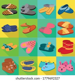 House slipper flat vector set icon. Isolated flat icon slipper and shoes.Vector illustration summer and spa shoe.