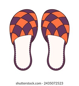 House slippers in cartoon style. Female, male footwear. Hand drawn logo for web design, shoes store. Vector illustration isolated on a white background.