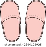 House slippers flat sketch. House footwear apparel design. Accessory CAD mockup. Fashion technical drawing template. Vector illustration.
