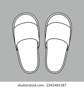 House slippers flat sketch. Home flip flops apparel design. Accessory CAD mockup. Fashion technical apparel design. Vector illustration.