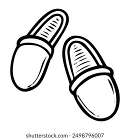 House slippers hand drawn doodle. A pair of foot shoes. Clothing accessory. Comfort of home. Vector outline line art illustration.