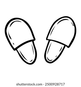 House slippers hand drawn doodle. A pair of foot shoes. Clothing accessory. Comfort of home. Vector outline line art illustration.