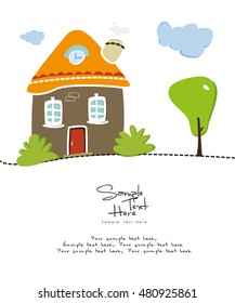 House with small garden vector stock / Home sweet home design card 