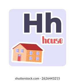 A casa é um pequeno edifício de tijolos vermelhos com a letra H. Inglês alfabeto. Ilustração vetorial em estilo plano