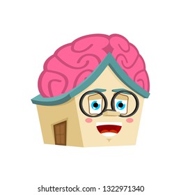 House Smart isolated. Brain in Home Cartoon Style. Building brainy Vector