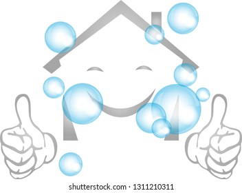 House with smile and soap bubbles logo