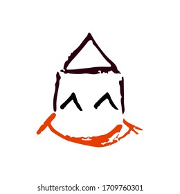 Casa sonriente en estilo doodle dibujado a mano aislado en fondo blanco. Firmar edificio residencial.  Compra, venta, alquiler de inmuebles, logotipo, impresión, elemento de diseño.