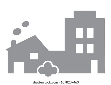 House and smokestack, gray silhouette, vector icon on white background