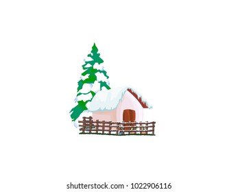 House In Snow - Cartoon Vector Image