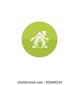 House with snow icon in flat color circle style. December Christmas