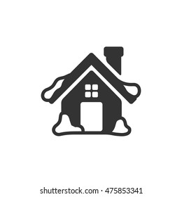 House with snow icon in grey single color. December Christmas