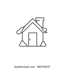 House with snow icon in thin outline style. December Christmas