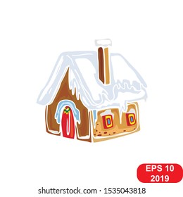 House in snow on the Christmas on a white background