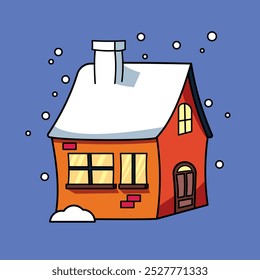 House with snow on the roof cartoon illustration