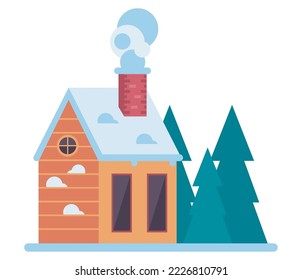 house with snow and pines scene