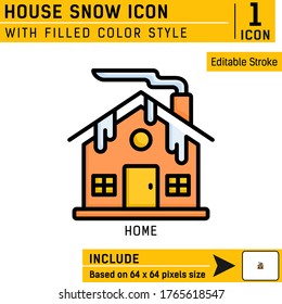 House snow premium icon. Vector simple with lineal color style isolated on white background. Icon design template for website, mobile app, logo, building and more. Include based 64x64 pixels size