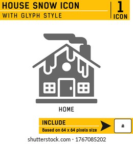 Casa con icono de la prima de nieve. Vector simple con estilo glifo aislado en fondo blanco. Plantilla de diseño de iconos para sitio web, aplicación móvil, logotipo, impresión, construcción y más. Incluir tamaño de 64x64 píxeles basado