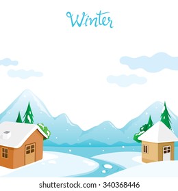House With Snow, River And Mountain Background, Landscape, Winter, Season, Building, Outdoor