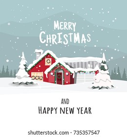 House in snowfall.  background Vector illustration.