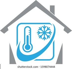 House, snowflake and thermometer, temperature logo