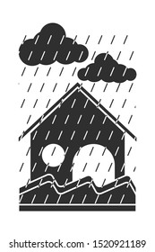 House soaking under flood water disaster. Heavy rain and flood concept. Flat style. 