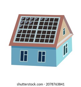 House with solar battery isolated on white background. Eco clean energy concept. 