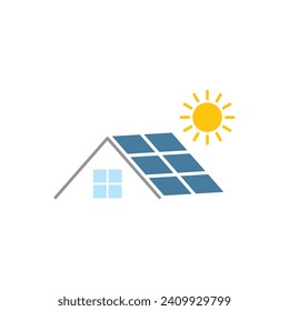 house with solar battery panel icon vector 