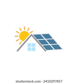 house with solar battery panel icon vector 
