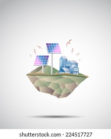house and solar cell on island