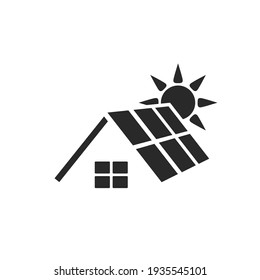 house solar energy icon. roof with solar panel. sustainable, renewable and alternative energy symbol. isolated vector image