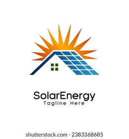house solar energy logo renewable green energy vector illustration