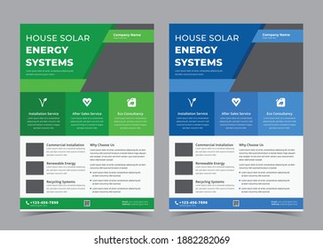 Flyer für Solaranlagen, Green Energy Flyer Templates, Vektorgrafik.