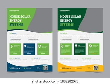 Volante del sistema de energía solar de la casa, Green Energy Flyer Templates, vector.