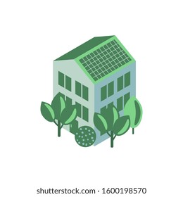 House with solar panel, green energy illustration
