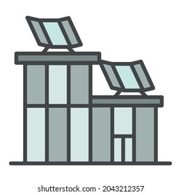 House solar panel icon. Outline house solar panel vector icon color flat isolated on white