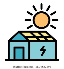 House with solar panel icon. Outline house with solar panel vector icon color flat isolated
