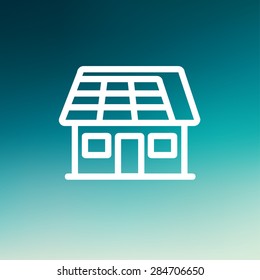 House with solar panel icon thin line for web and mobile, modern minimalistic flat design. Vector white icon on gradient mesh background.