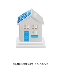 house and solar panel isolated on white background