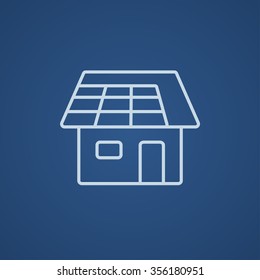 House with solar panel line icon for web, mobile and infographics. Vector light blue icon isolated on blue background.