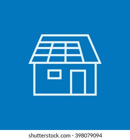 House with solar panel line icon.