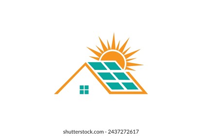 Casa con panel solar en el techo de color icono - signo de vector Pro Vector