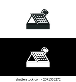 House with solar panel roof icon isolated on white background